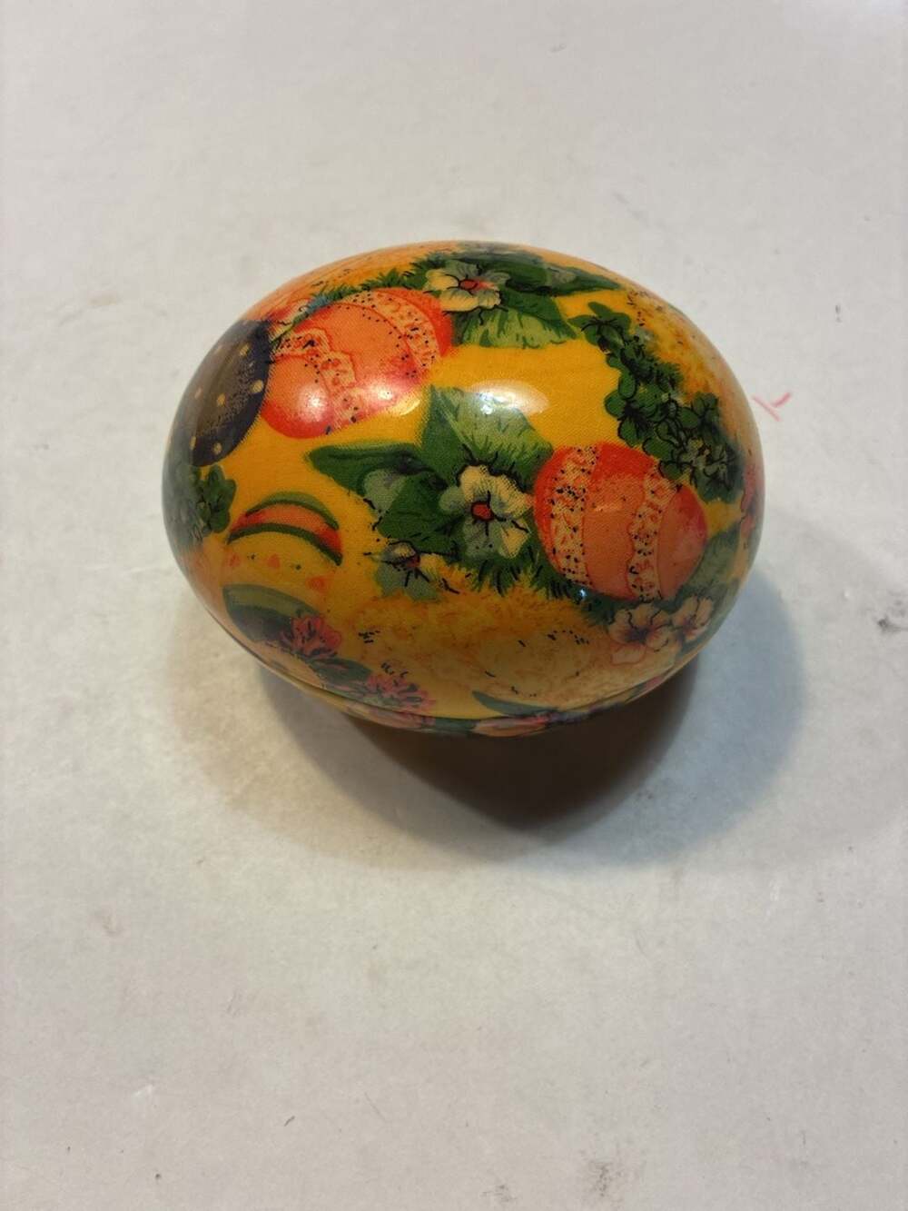 Vintage Papier-Mâché Floral Easter Egg Trinket Box with Yellow Chick Motif